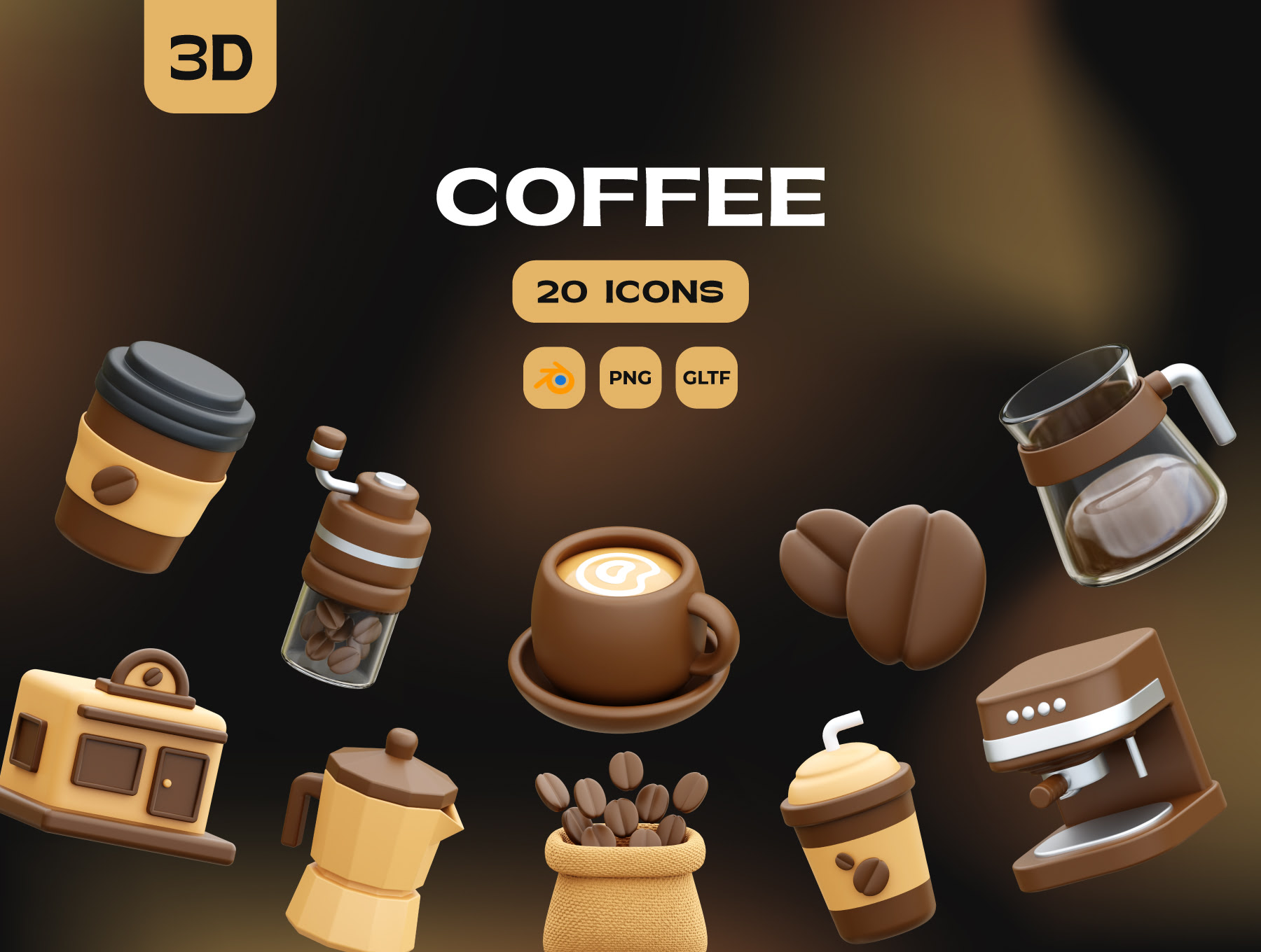 咖啡3D图标 Coffee 3D Icons blender, figma格式-3D/图标-到位啦UI